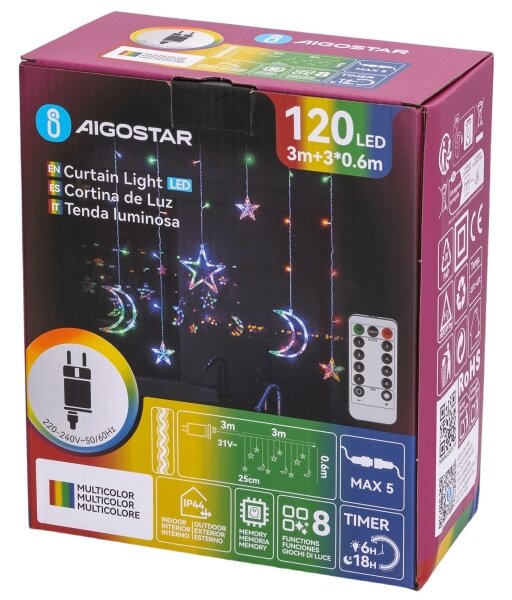 Aigostar - Instalație luminoasă LED RGBY de Crăciun pentru exterior 120xLED/6W/230V/8 funcții 3x0,6m IP44 + telecomandă
