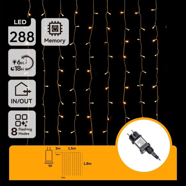 Aigostar - Ghirlandă LED de exterior pentru Crăciun 288xLED/3,6W/230V 1,5x1,8m IP44 alb cald