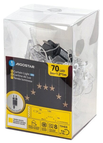 Aigostar - Ghirlandă LED de Crăciun pentru exterior 70xLED/230V 1,2x1m IP44 alb cald stele