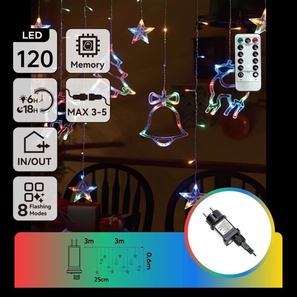 Aigostar - Ghirlandă de Crăciun LED RGBY pentru exterior 120xLED/6W/230V/8 funcții 3x0,6m IP44 + telecomandă