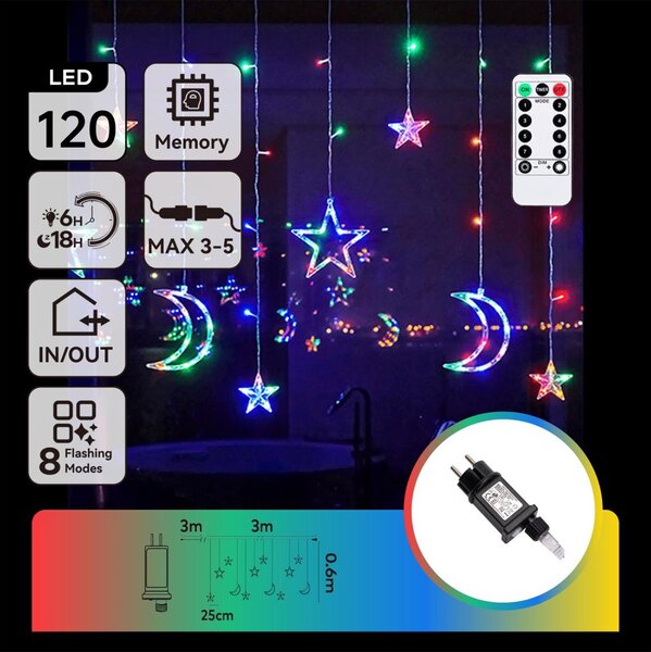 Aigostar - Instalație luminoasă LED RGBY de Crăciun pentru exterior 120xLED/6W/230V/8 funcții 3x0,6m IP44 + telecomandă
