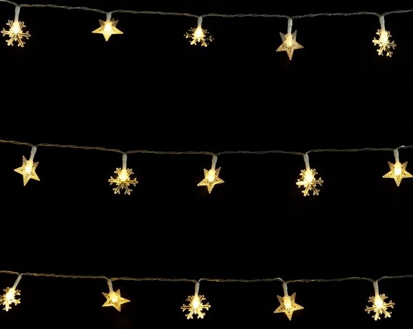 Aigostar - Ghirlandă LED de exterior pentru Crăciun, 50 LED/8 funcții, 3xAA, 5 m, IP44, alb cald, stele