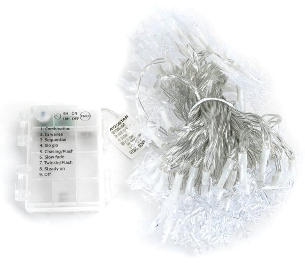 Aigostar - Ghirlandă LED de exterior pentru Crăciun, 25 LED, 8 moduri, alimentare 3xAA, 2,5 m, IP44, alb cald, stele