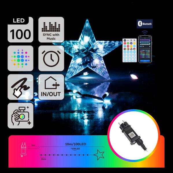 Aigostar - Ghirlandă LED RGBICW pentru exterior, 100 LED/10 W/230 V, 10 m, IP44 + telecomandă