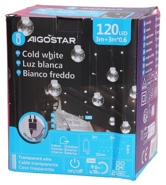 Aigostar - Ghirlandă LED de Crăciun pentru exterior 120xLED/6W/230V/8 funcții 3x0,6m IP44 alb rece + telecomandă