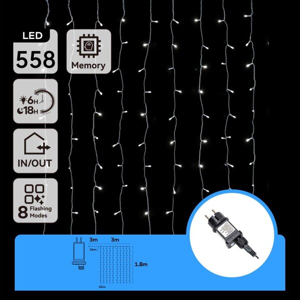 Aigostar - Șir luminos LED de exterior 558xLED/6W/230V 3x1,8m IP44 alb rece