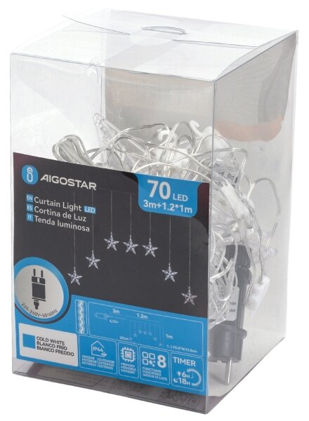 Aigostar - Ghirlandă LED pentru exterior 70xLED/230V 1,2x1m IP44 alb rece steluțe