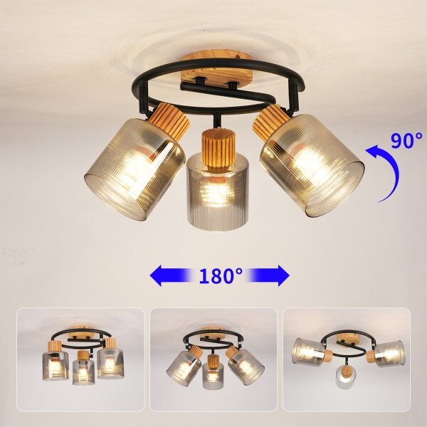 Brilagi - Spot HYGGE 3xE14/15W/230V lemn/sticlă fumurie