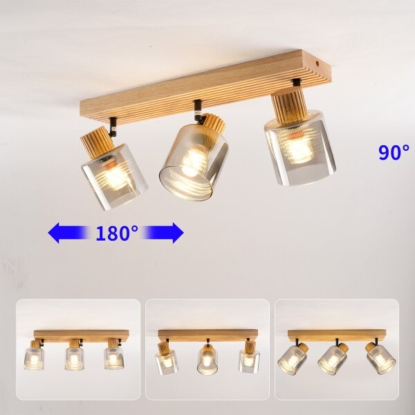 Brilagi - Aplica spot HYGGE 3xE14/15W/230V lemn/sticlă fumurie