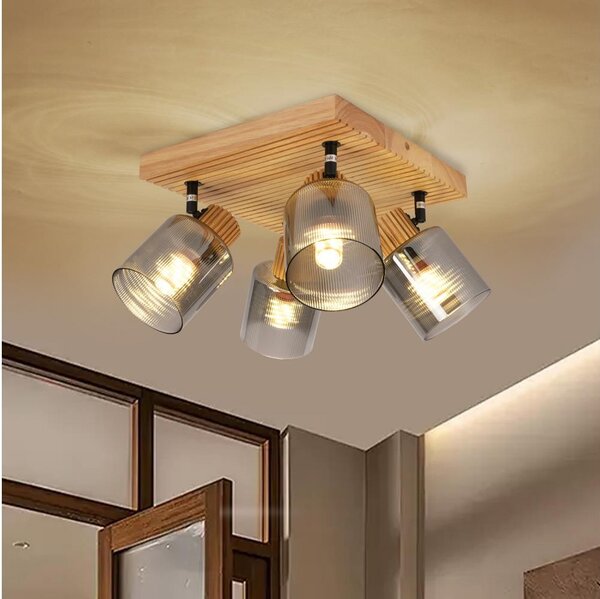 Brilagi - Plafonieră cu spoturi HYGGE 4xE14/15W/230V lemn/fumuriu