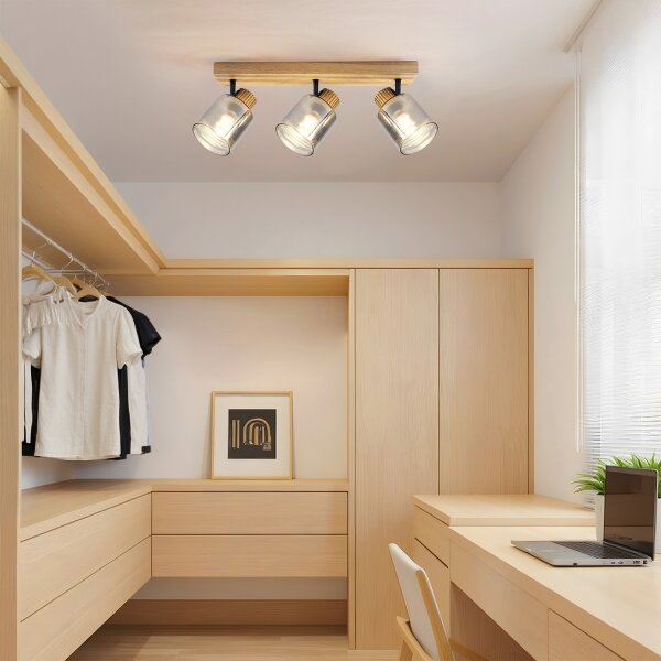 Brilagi - Aplica spot HYGGE 3xE14/15W/230V lemn/sticlă fumurie