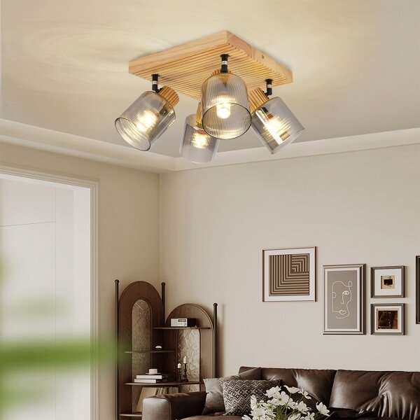 Brilagi - Plafonieră cu spoturi HYGGE 4xE14/15W/230V lemn/fumuriu