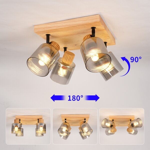 Brilagi - Plafonieră cu spoturi HYGGE 4xE14/15W/230V lemn/fumuriu