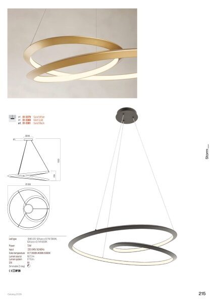 Redo 01-3377 - Lustră LED dimabilă pe cablu STORM LED/60W/230V, aurie