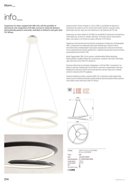 Redo 01-3377 - Lustră LED dimabilă pe cablu STORM LED/60W/230V, aurie