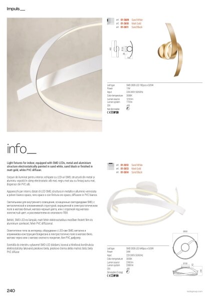 Redo 01-3613 - Plafonieră LED dimabilă IMPULS, 34W/230V, aurie