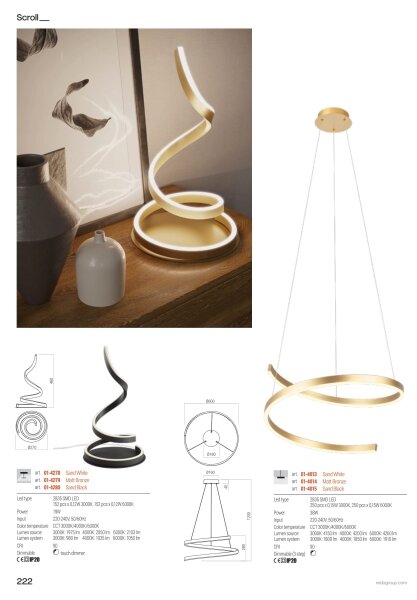 Redo 01-4014 - Lustra LED dimabilă suspendată pe cablu SCROLL LED/38W/230V, auriu