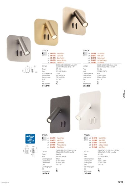 Redo 01-2978 - Aplică de perete LED QUDA, LED 6W/230V + LED 3W, CRI 90, crom