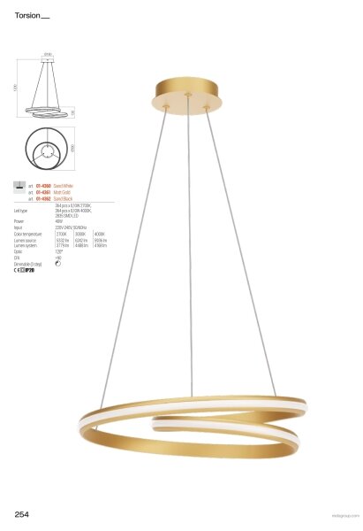 Redo 01-4361 - Lustru LED dimmabil suspendat pe cablu TORSION LED/40W/230V auriu