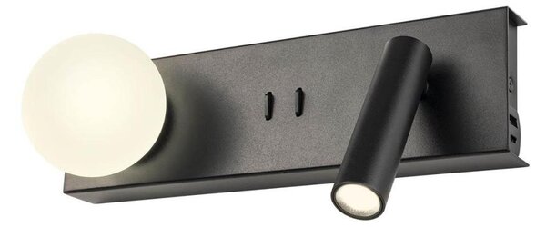 Redo 01-4663 - Aplică LED de perete NORMA, 5W/230V + 3W LED CRI 90, USB, negru