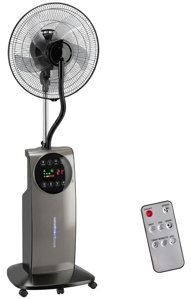 HOMCOM Ventilator cu Nebulizare, Rezervor 3.1L, 3 Moduri, 3 Viteze, Funcție Anti-Țânțari, Ventilator de Tip Coloană, Roți, Oscilație 70°, Înclinare 10°, Cronometru 12h, Display LED, Telecomandă, 90W, 138cm | Aosom Romania