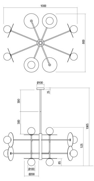 Redo 01-2753 - Lustră PLATO cu tijă 8xG9/10W/230V neagră