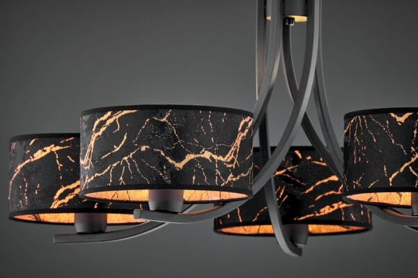 Jupiter 2107 - Candelabru cu lanț ARTHUR 5xE27/15W/230V negru/oranj/decor marmorat