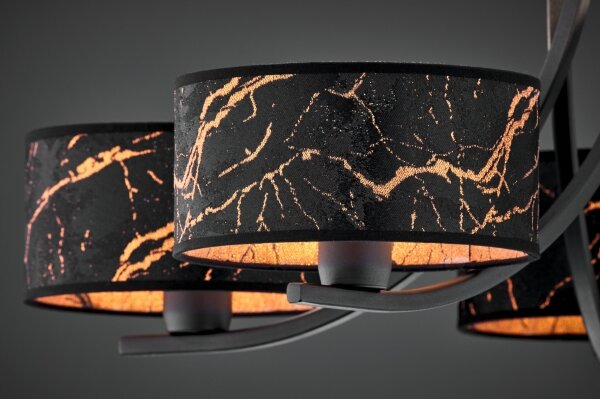 Jupiter 2107 - Candelabru cu lanț ARTHUR 5xE27/15W/230V negru/oranj/decor marmorat