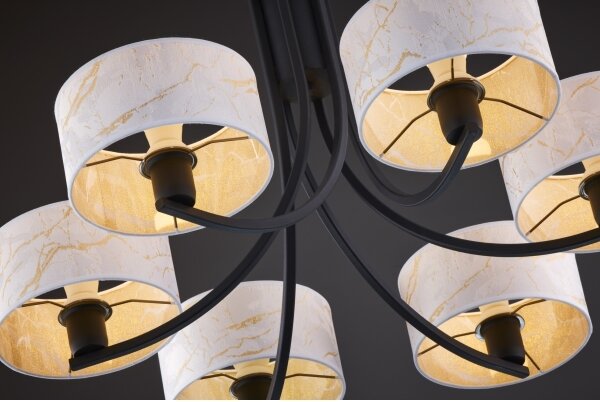 Jupiter 2105 - Candelabru suspendat pe lanț ARTHUR 6xE27/15W/230V alb/negru/decor marmură