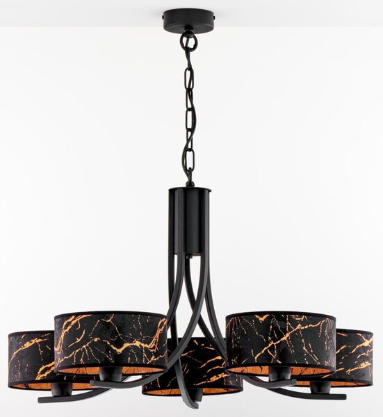 Jupiter 2107 - Candelabru cu lanț ARTHUR 5xE27/15W/230V negru/oranj/decor marmorat