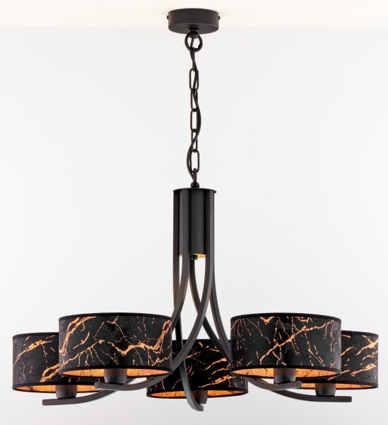 Jupiter 2107 - Candelabru cu lanț ARTHUR 5xE27/15W/230V negru/oranj/decor marmorat