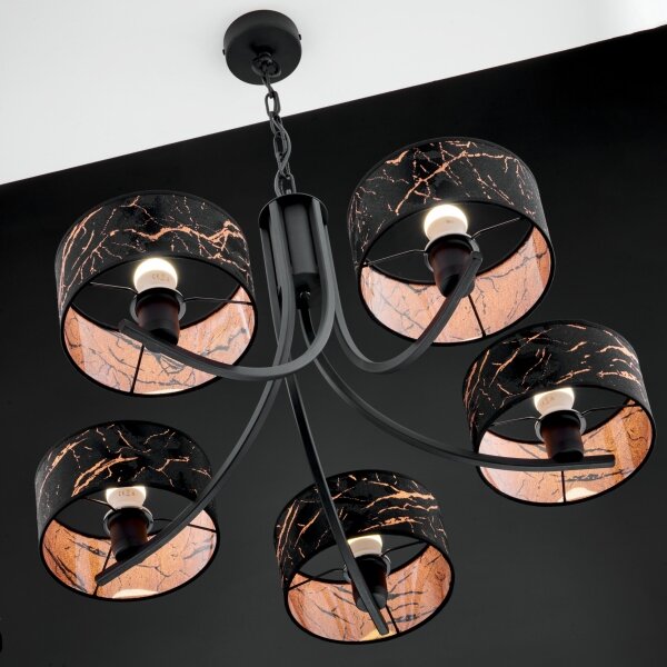 Jupiter 2107 - Candelabru cu lanț ARTHUR 5xE27/15W/230V negru/oranj/decor marmorat