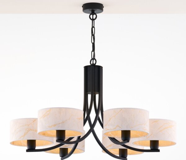 Jupiter 2105 - Candelabru suspendat pe lanț ARTHUR 6xE27/15W/230V alb/negru/decor marmură