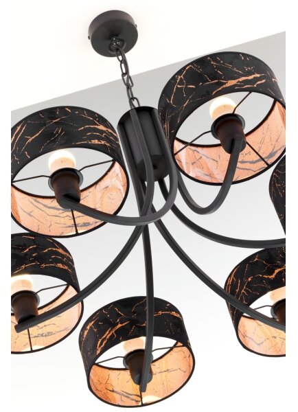 Jupiter 2108- Candelabru pe lanț ARTHUR 6xE27/15W/230V negru/portocaliu/decor marmură