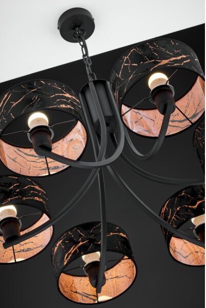 Jupiter 2108- Candelabru pe lanț ARTHUR 6xE27/15W/230V negru/portocaliu/decor marmură