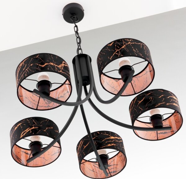 Jupiter 2107 - Candelabru cu lanț ARTHUR 5xE27/15W/230V negru/oranj/decor marmorat