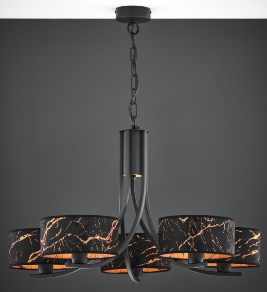 Jupiter 2107 - Candelabru cu lanț ARTHUR 5xE27/15W/230V negru/oranj/decor marmorat