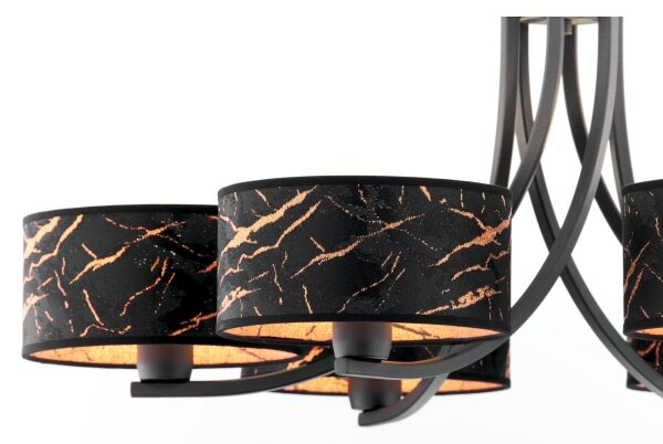 Jupiter 2108- Candelabru pe lanț ARTHUR 6xE27/15W/230V negru/portocaliu/decor marmură
