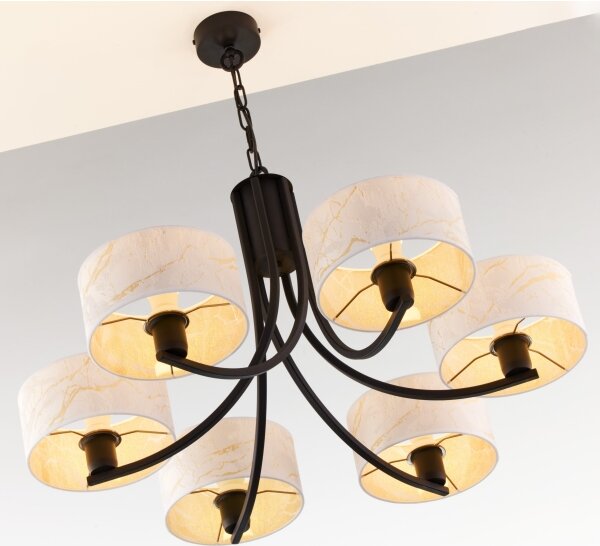 Jupiter 2105 - Candelabru suspendat pe lanț ARTHUR 6xE27/15W/230V alb/negru/decor marmură