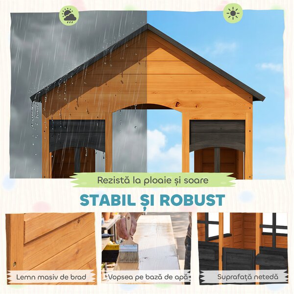 AIYAPLAY Căsuță din Lemn Copii cu Jardiniere, pentru Joacă Exterior/Interior, Vârsta 3-8, Maro | Aosom Romania