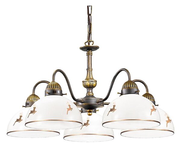 Kolarz 731.85.150 - Candelabru cu lanț NONNA, 5xE27/75W/230V, decor cu cerbi, aur roz
