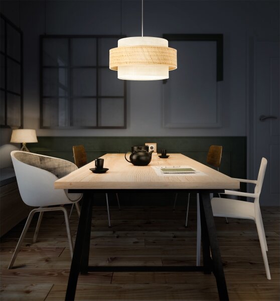 Lustră suspendată pe cablu BOHO 1xE27/60W/230V, diametru 40 cm, iută/crem