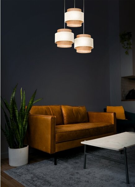 Lustră pe cablu BOHO 3xE27/60W/230V crem/iută