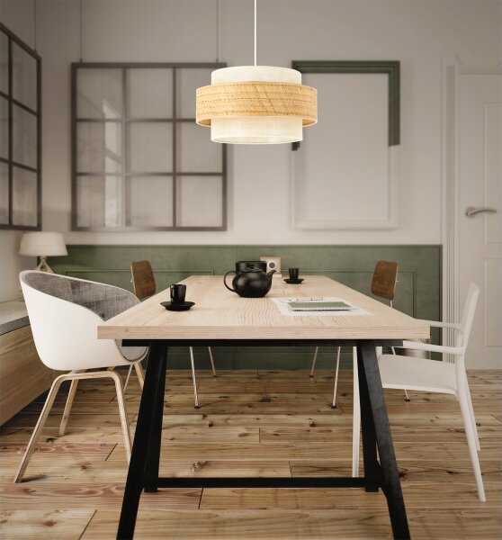 Lustră suspendată pe cablu BOHO 1xE27/60W/230V, diametru 40 cm, iută/crem
