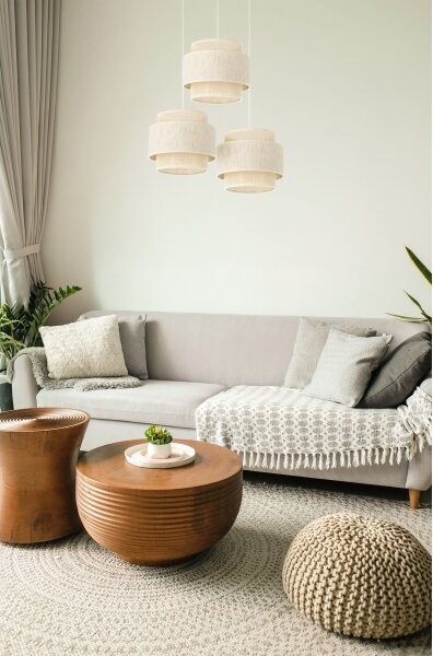 Lustră suspendată pe cablu BOHO 3xE27/60W/230V crem/jută