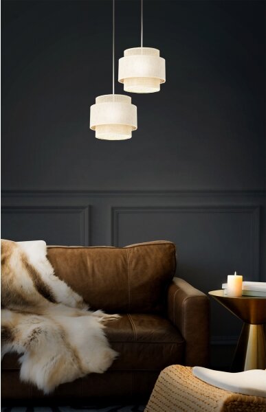 Candelabru pe cablu BOHO 2xE27/60W/230V crem/iută