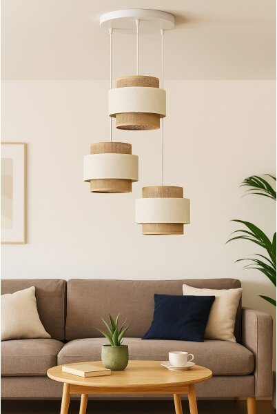 Lustră pe cablu BOHO 3xE27/60W/230V crem/iută