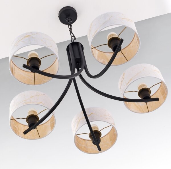 Jupiter 2104 - Lustră pe lanț ARTHUR 5xE27/15W/230V alb/negru/decor marmură