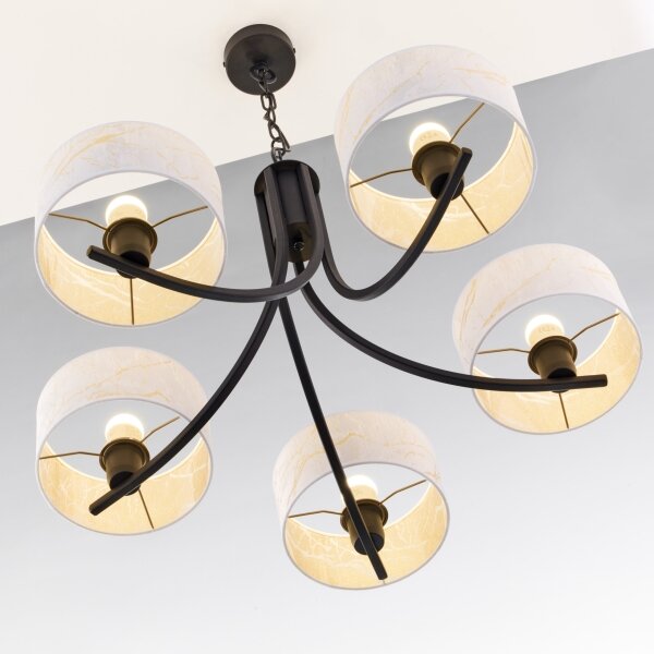 Jupiter 2104 - Lustră pe lanț ARTHUR 5xE27/15W/230V alb/negru/decor marmură