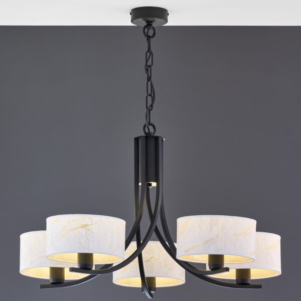 Jupiter 2104 - Lustră pe lanț ARTHUR 5xE27/15W/230V alb/negru/decor marmură